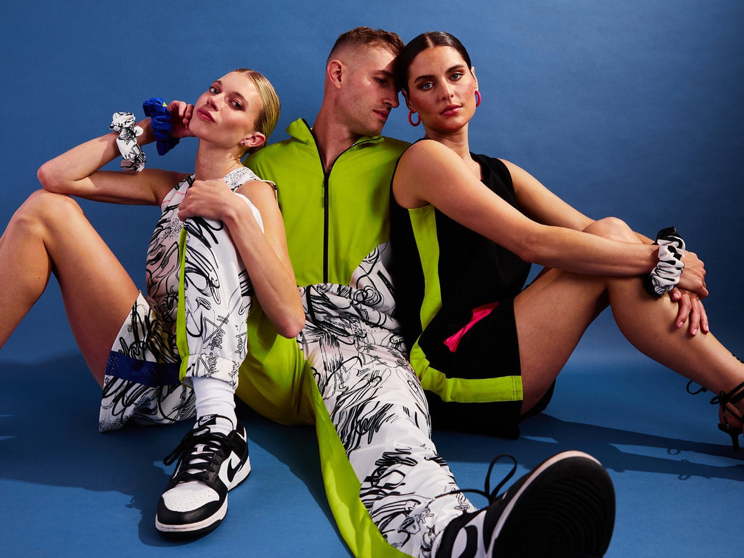 Amy Page DeBlasio Pants Windbreaker Pants in Custom Print Color Block