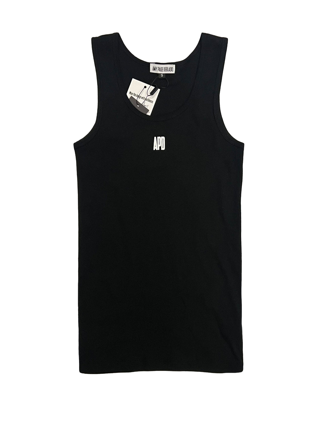 Amy Page DeBlasio Tank Tops Tank Top with Custom Print Graphic in Black Cotton