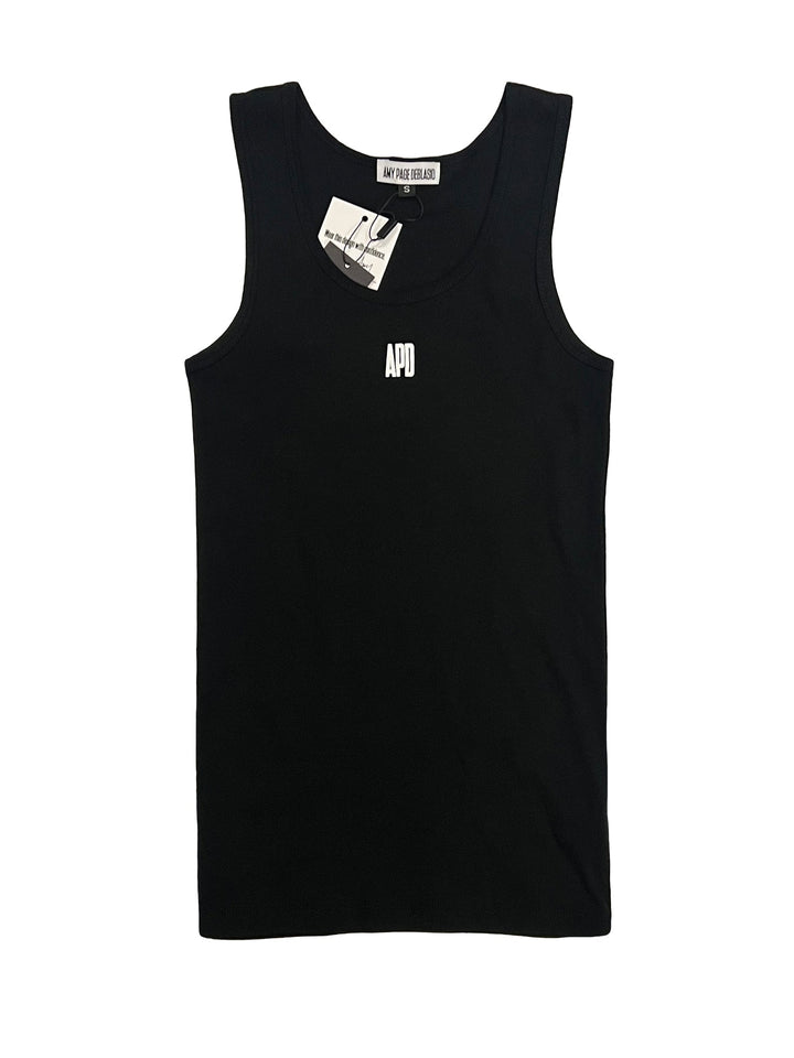 Amy Page DeBlasio Tank Tops Tank Top with Custom Print Graphic in Black Cotton