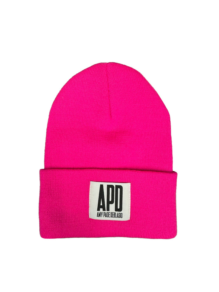 Amy Page DeBlasio Hats Neon Pink Beanie with Logo Tag