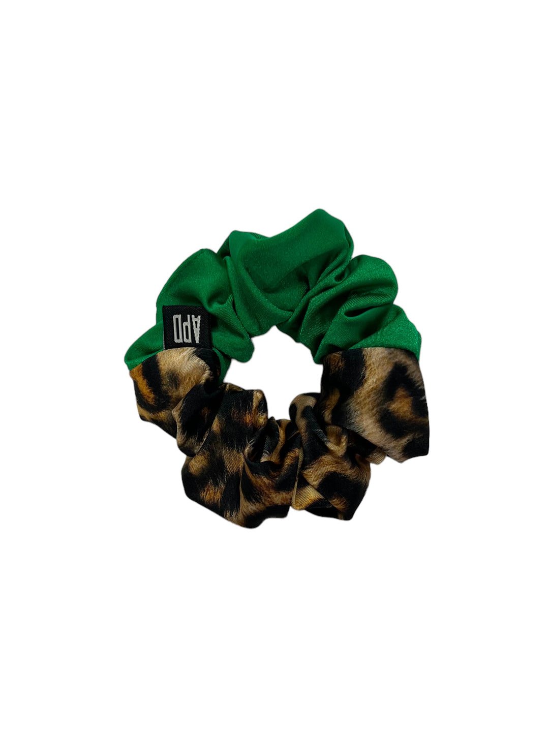 Amy Page DeBlasio Scrunchie Leopard and Green Spandex No Waste Scrunchie