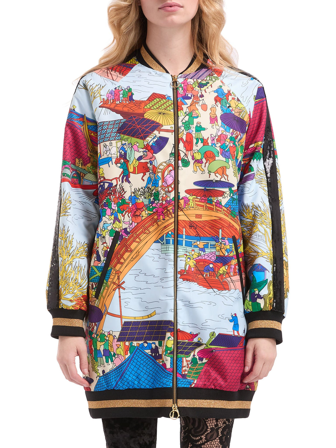 Amy Page DeBlasio Jackets and Coats Long Bomber Jacket in Asian Print