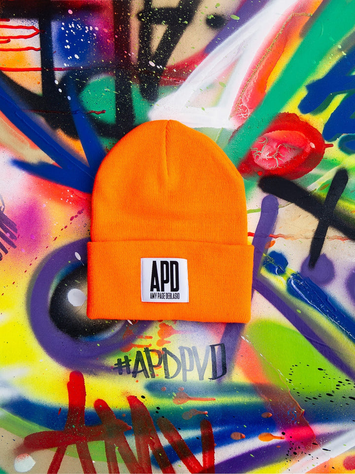 Amy Page DeBlasio Hats Neon Orange Beanie with Logo Tag