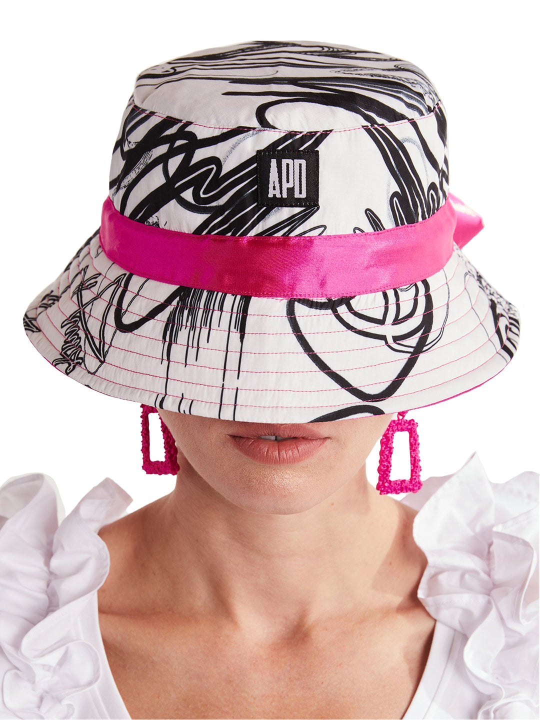 Amy Page DeBlasio Hats Custom Print & Hot Pink Custom Print Reversible Bucket Hat