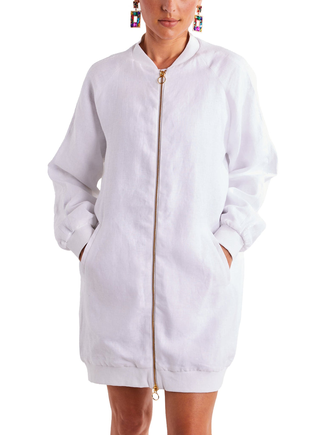 Amy Page DeBlasio Jackets and Coats Long Linen Bomber Jacket in White