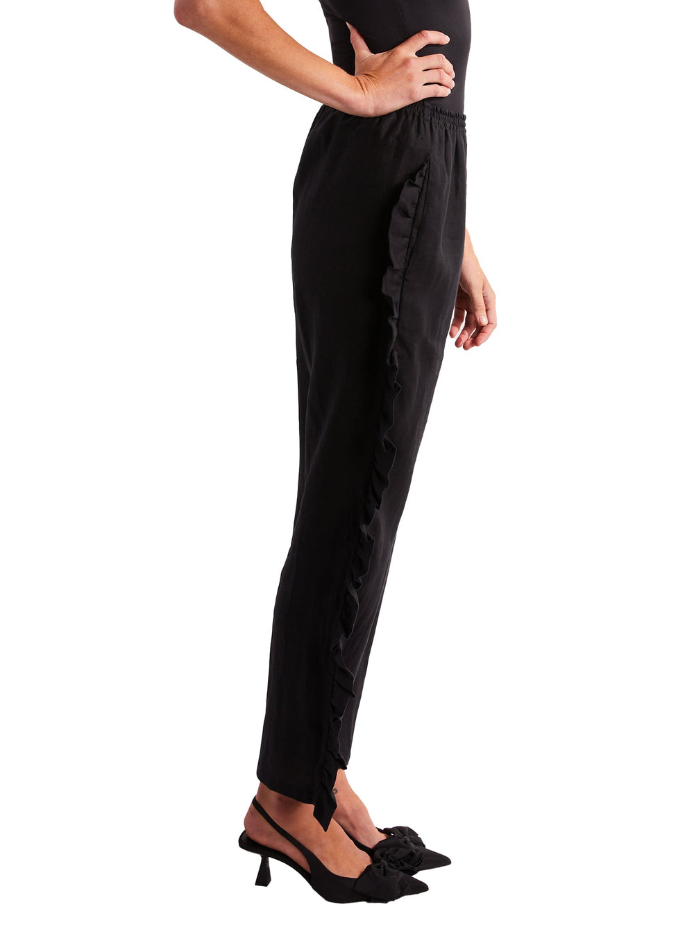 Amy Page DeBlasio Pants Ruffle Pants in Black Linen