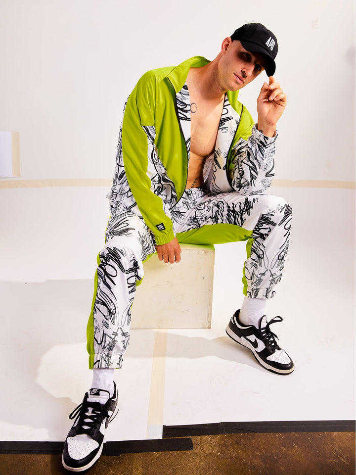 Amy Page DeBlasio Pants Windbreaker Pants in Custom Print Color Block