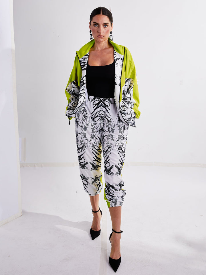 Amy Page DeBlasio Pants Windbreaker Pants in Custom Print Color Block