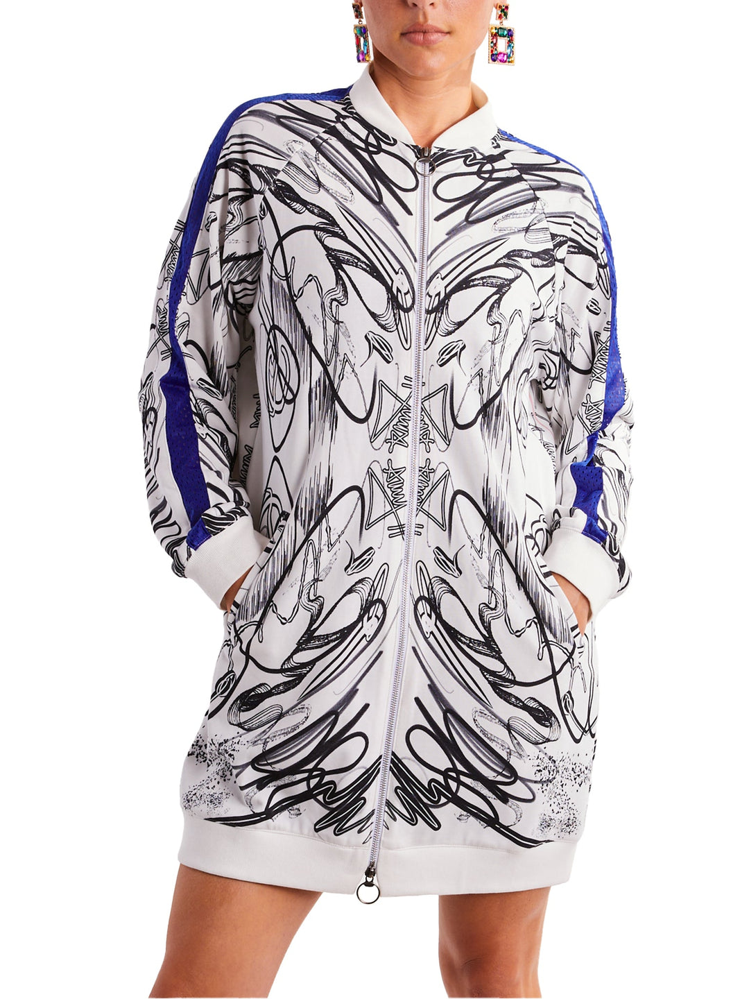 Amy Page DeBlasio Jackets and Coats Long Bomber Jacket in Custom Print French Terry Cotton