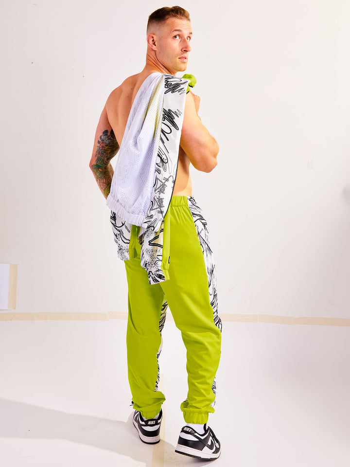 Amy Page DeBlasio Pants Windbreaker Pants in Custom Print Color Block