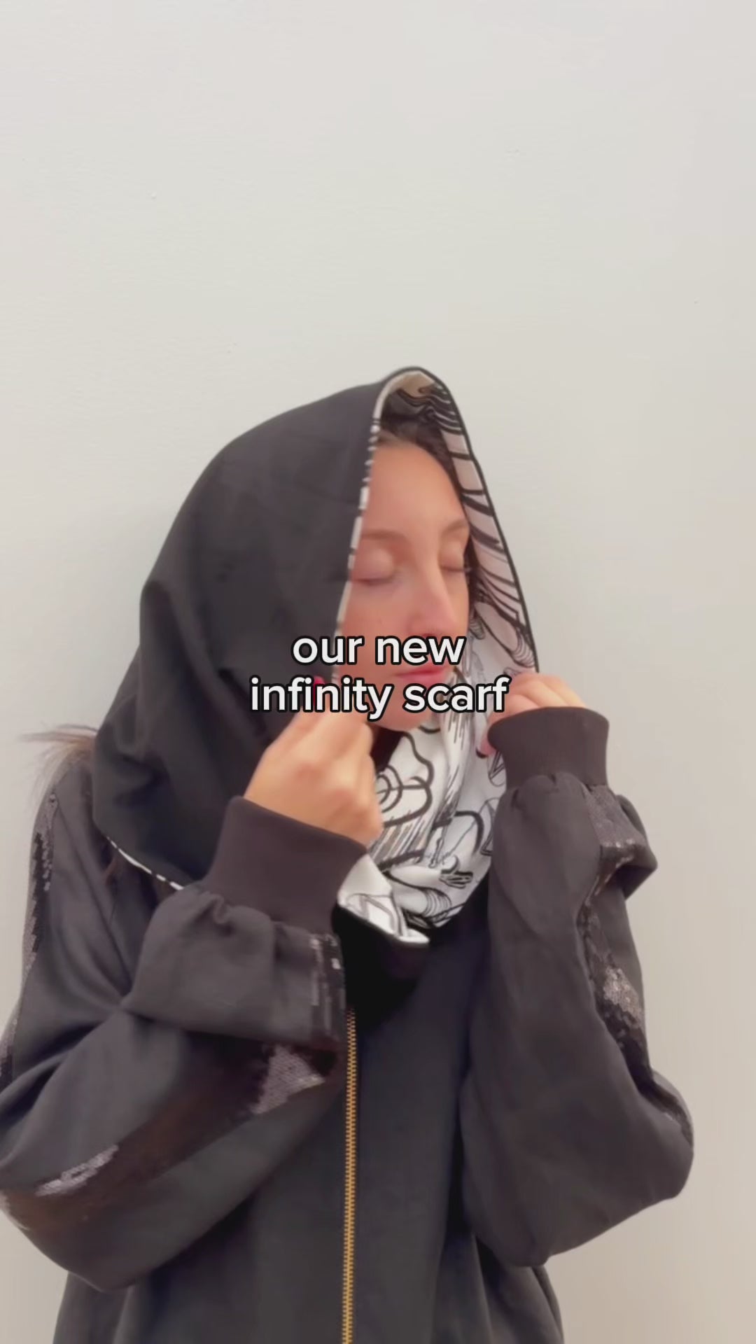 Reversible Pocket Infinity Scarf in Black and Brown Cotton Terry