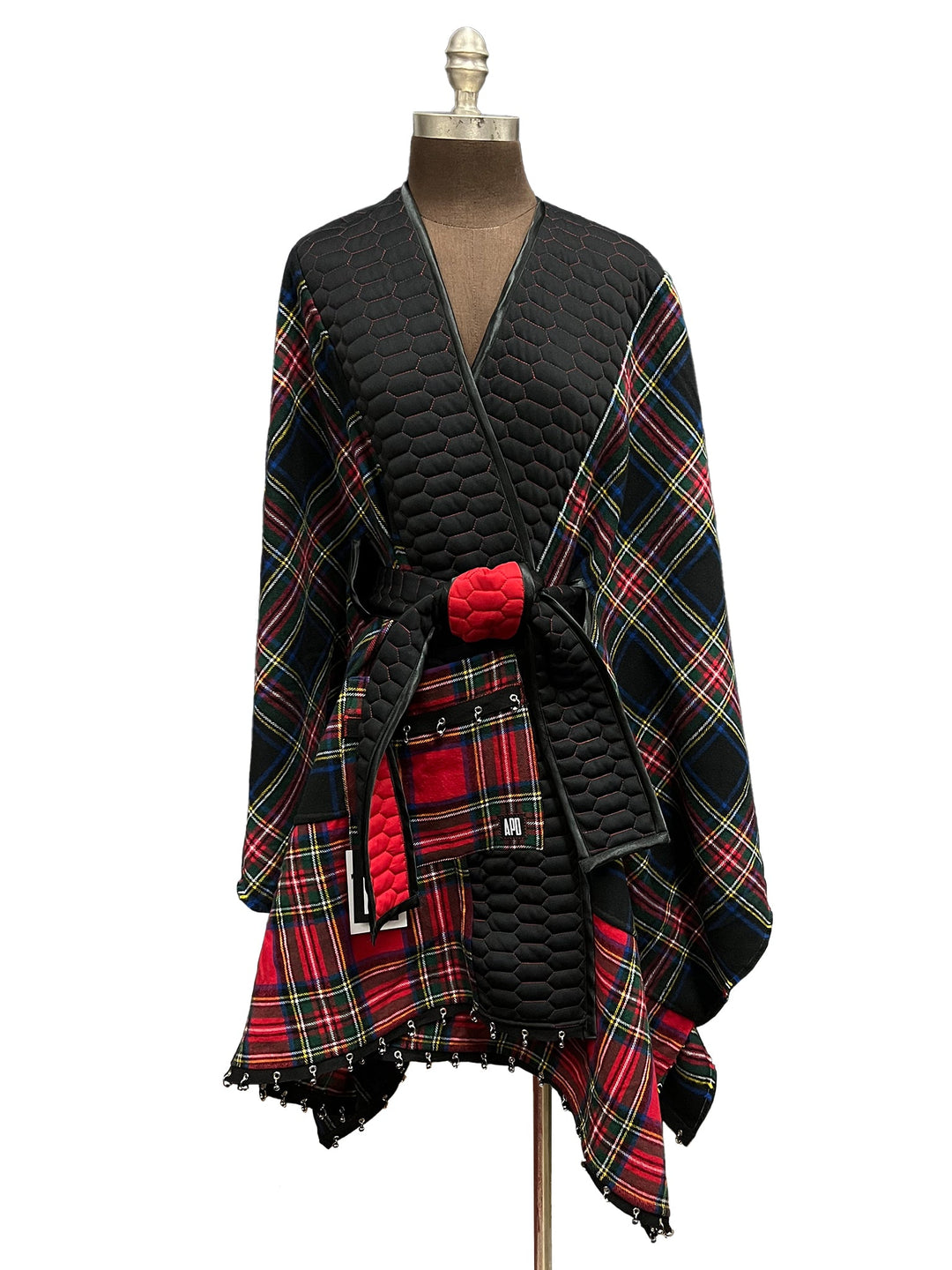 Amy Page DeBlasio Shawls and Kimonos Reversible Belted Kimono Wrap in Honeycomb Quilt and Plaid Flannel