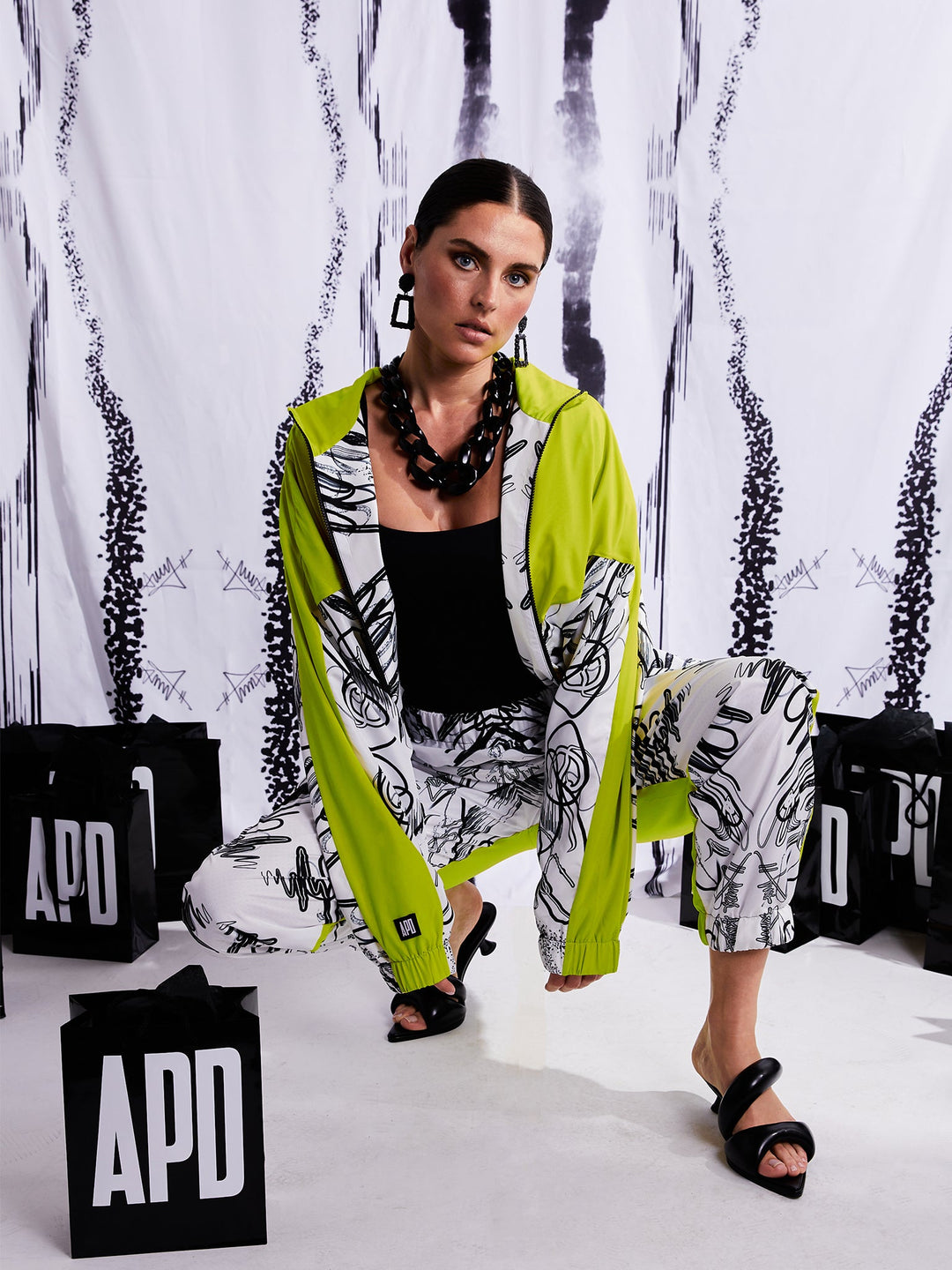 Amy Page DeBlasio Pants Windbreaker Pants in Custom Print Color Block