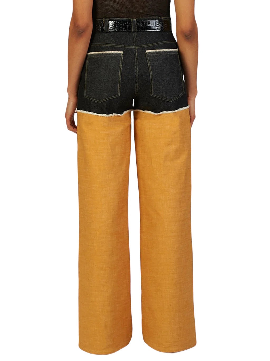 Amy Page DeBlasio Pants Wide Leg Pant in Black and Yellow Denim