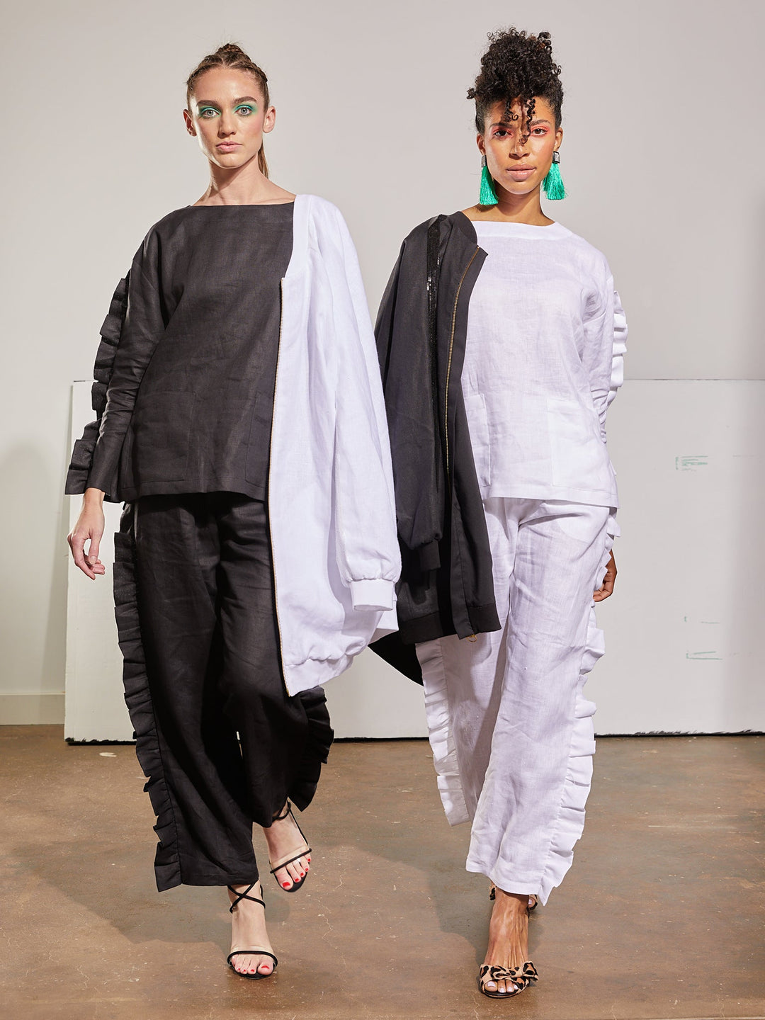 Amy Page DeBlasio Pants Ruffle Pants in Black Linen