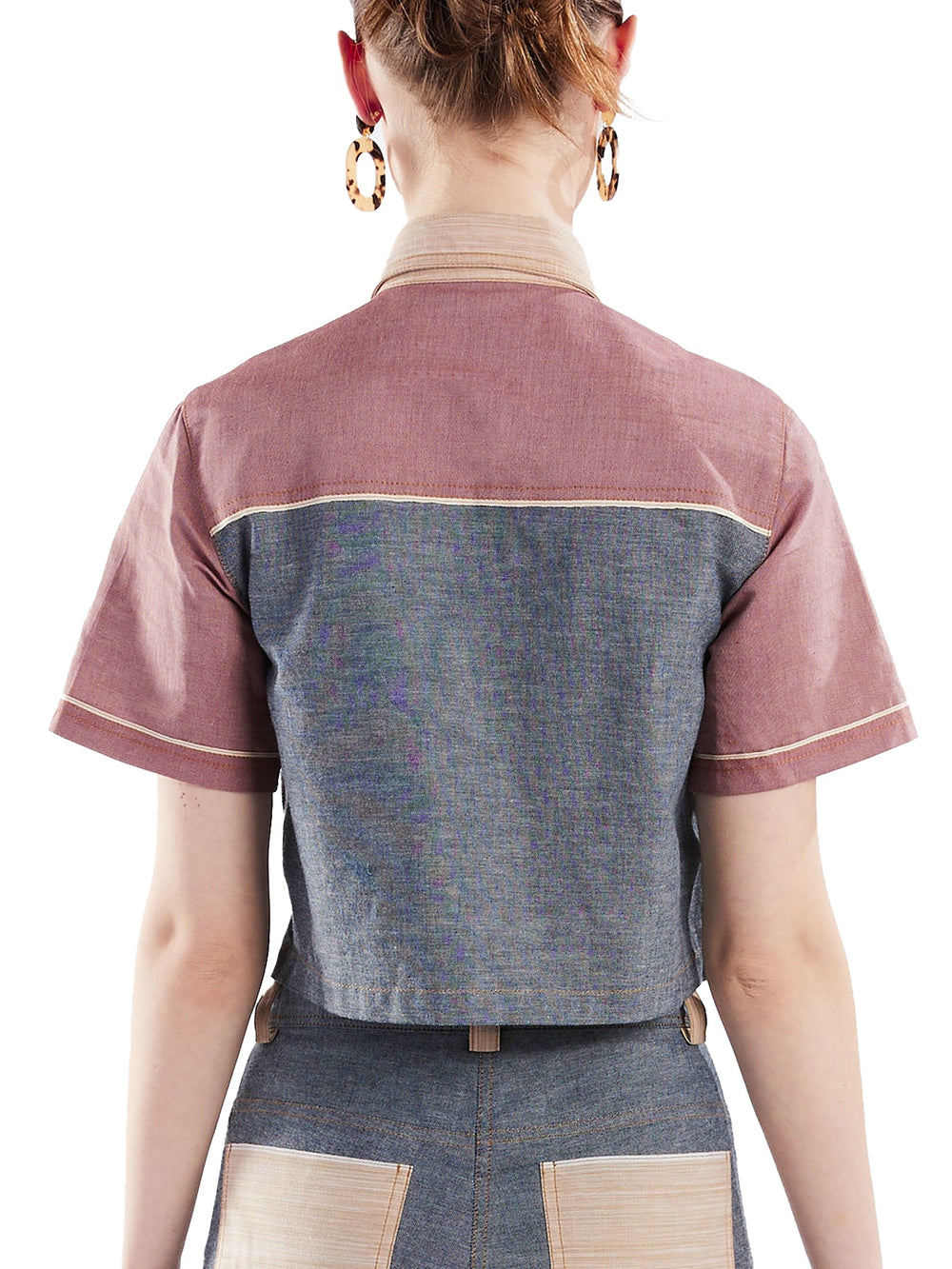 Amy Page DeBlasio Shirts & Tops Cropped Button-Down Shirt in Blue and Red Chambray