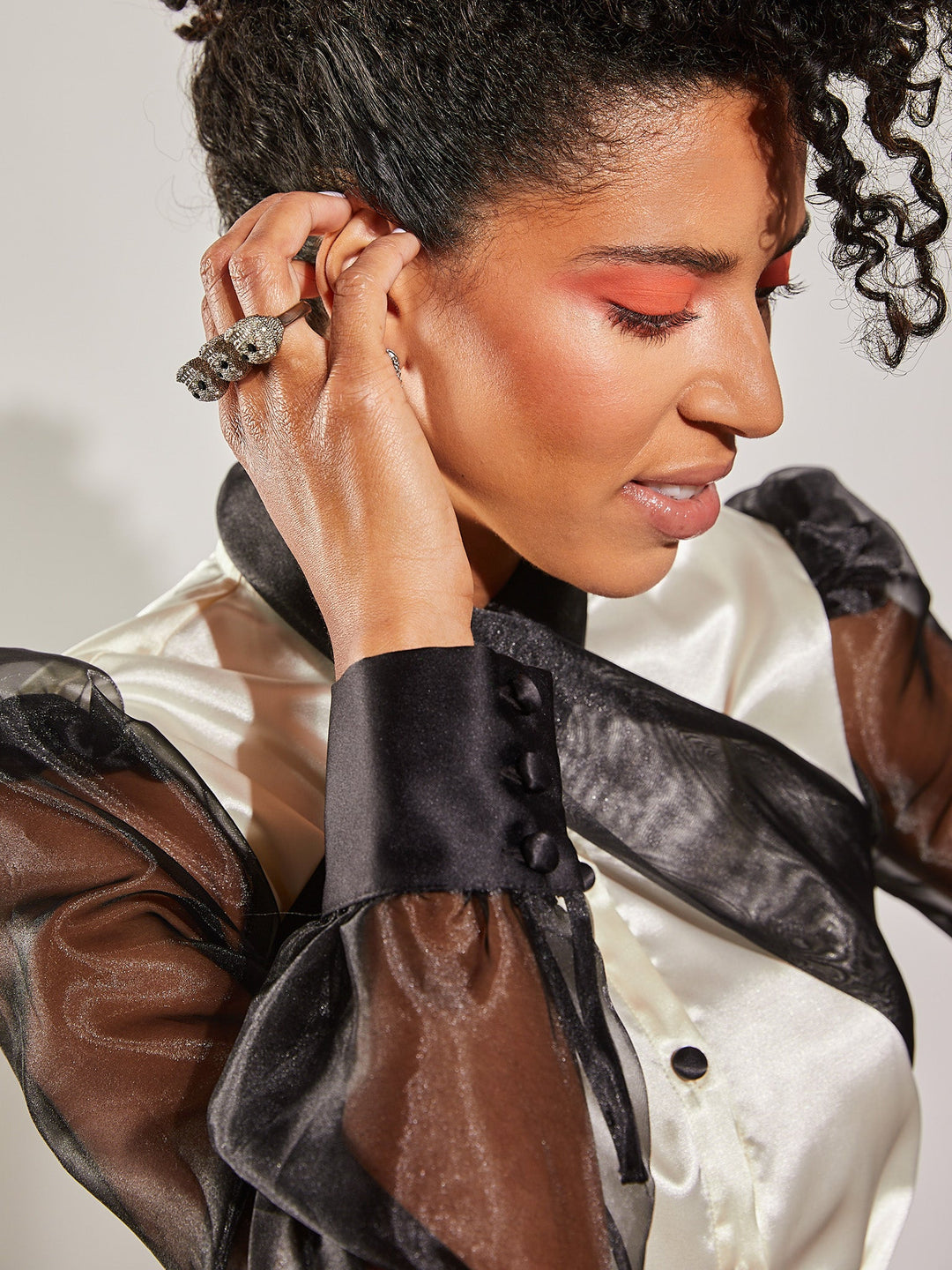 Amy Page DeBlasio Tops Bow Blouse in Ivory Satin