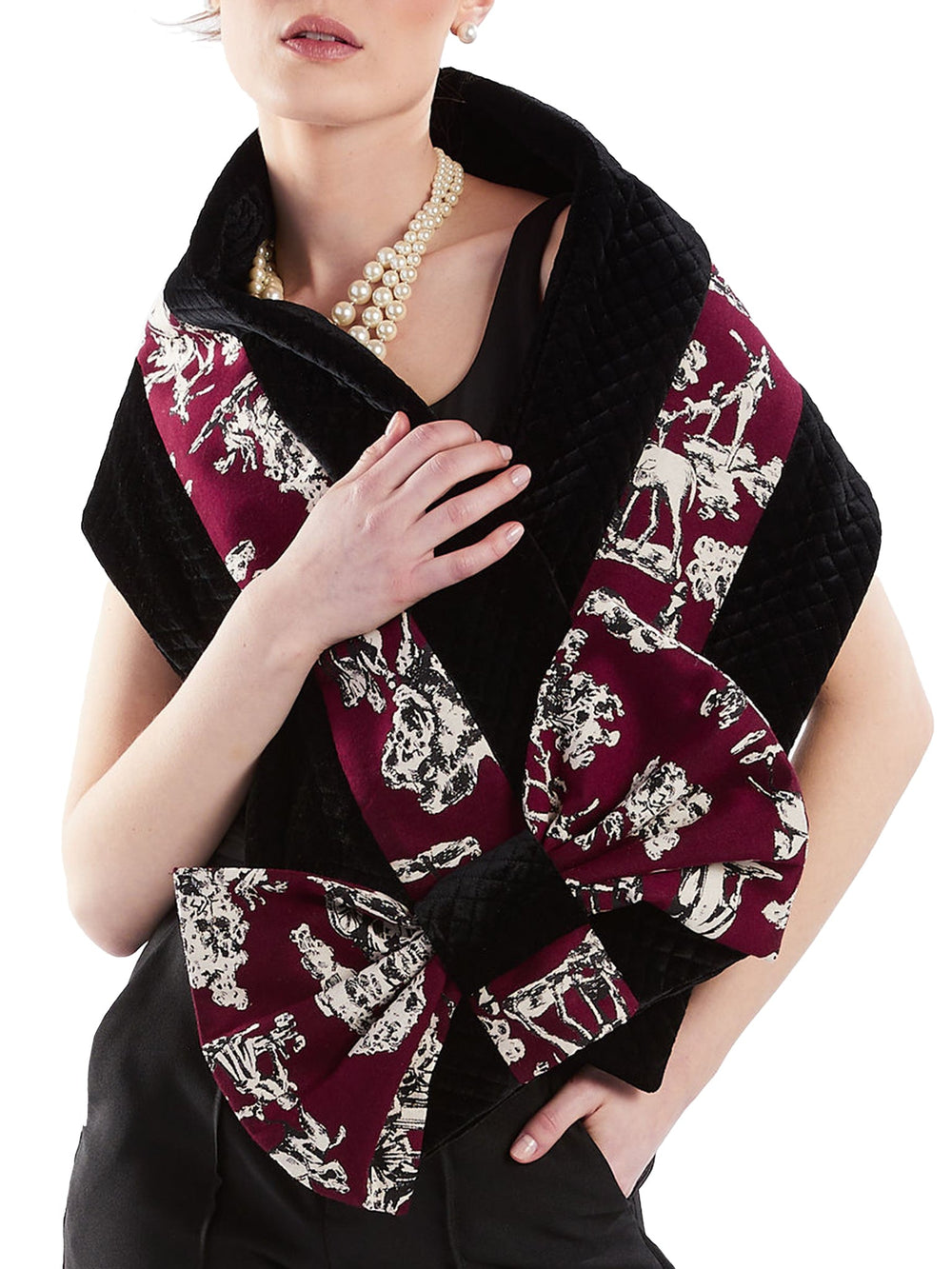 Amy Page DeBlasio Scarves Bow Scarf in Quilted Velour and Toile Print