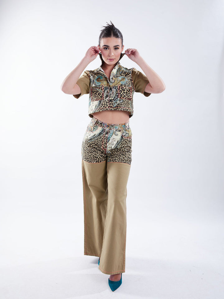 Amy Page DeBlasio Pants Wide Leg Pant in Tan and Leopard Paisley