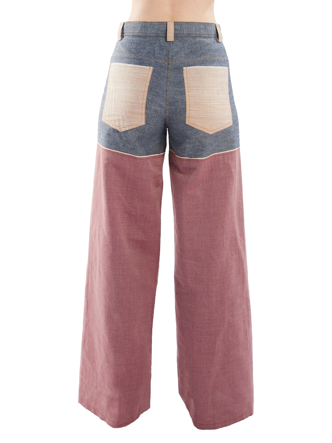 Amy Page DeBlasio Pants Wide Leg Pant in Blue and Red Chambray