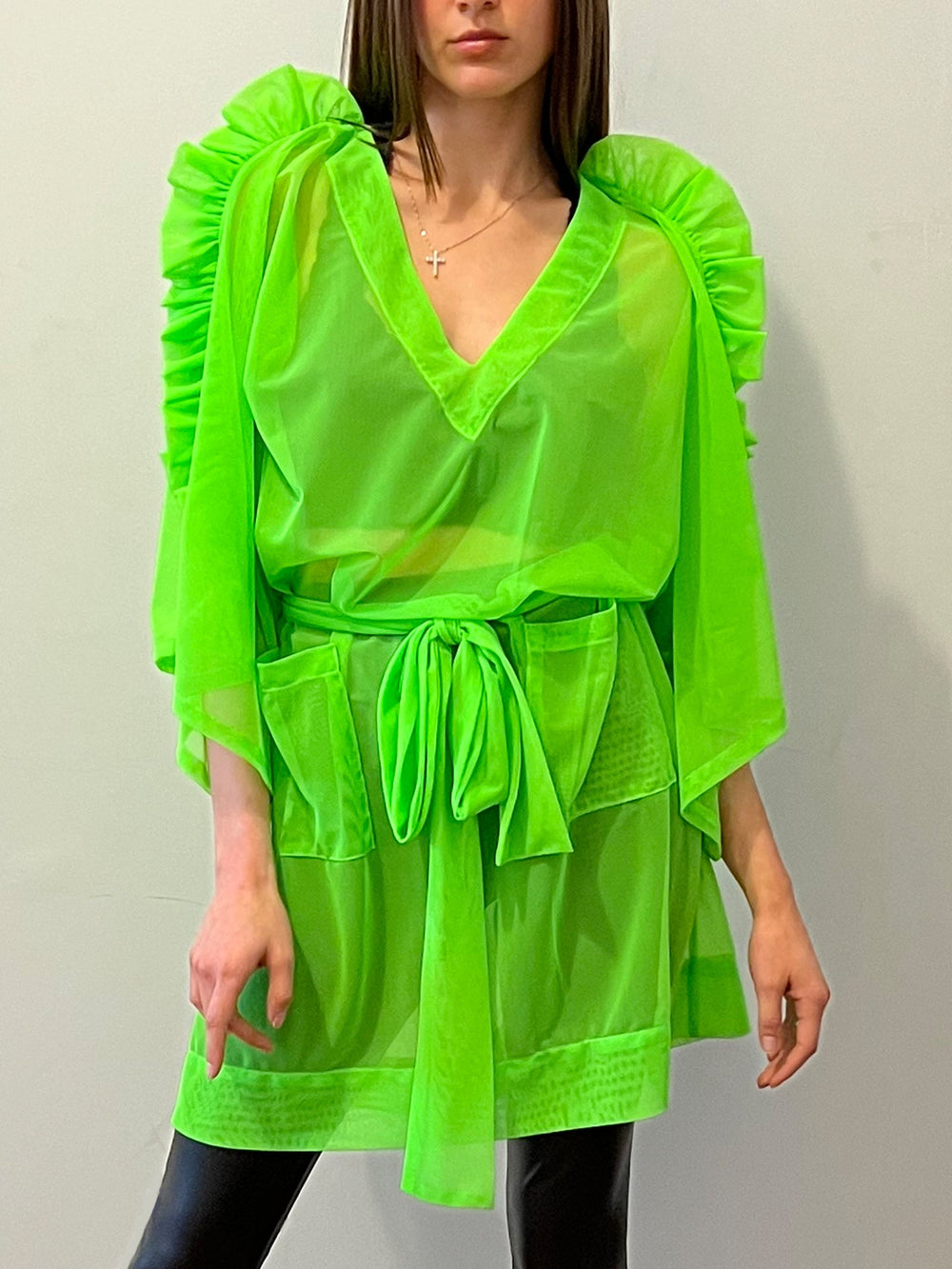 Amy Page DeBlasio Kimono Dress Sheer Ruffle Kimono Dress