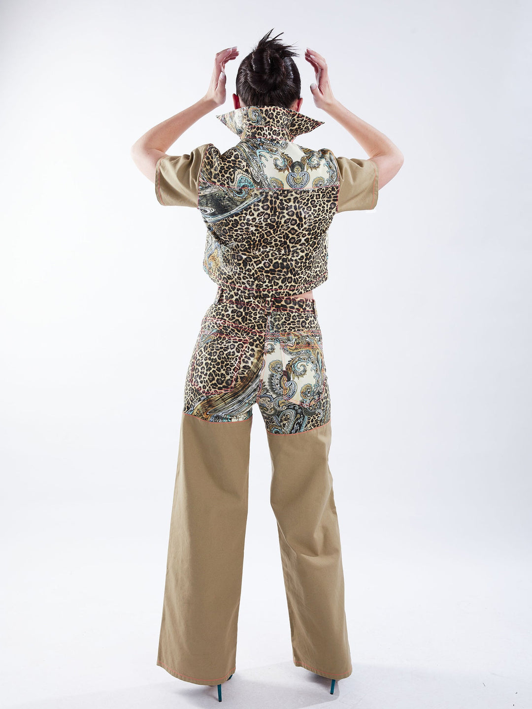 Amy Page DeBlasio Pants Wide Leg Pant in Tan and Leopard Paisley