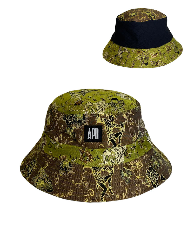 Amy Page DeBlasio Hats Green and Brown Jacquard Reversible Bucket Hat