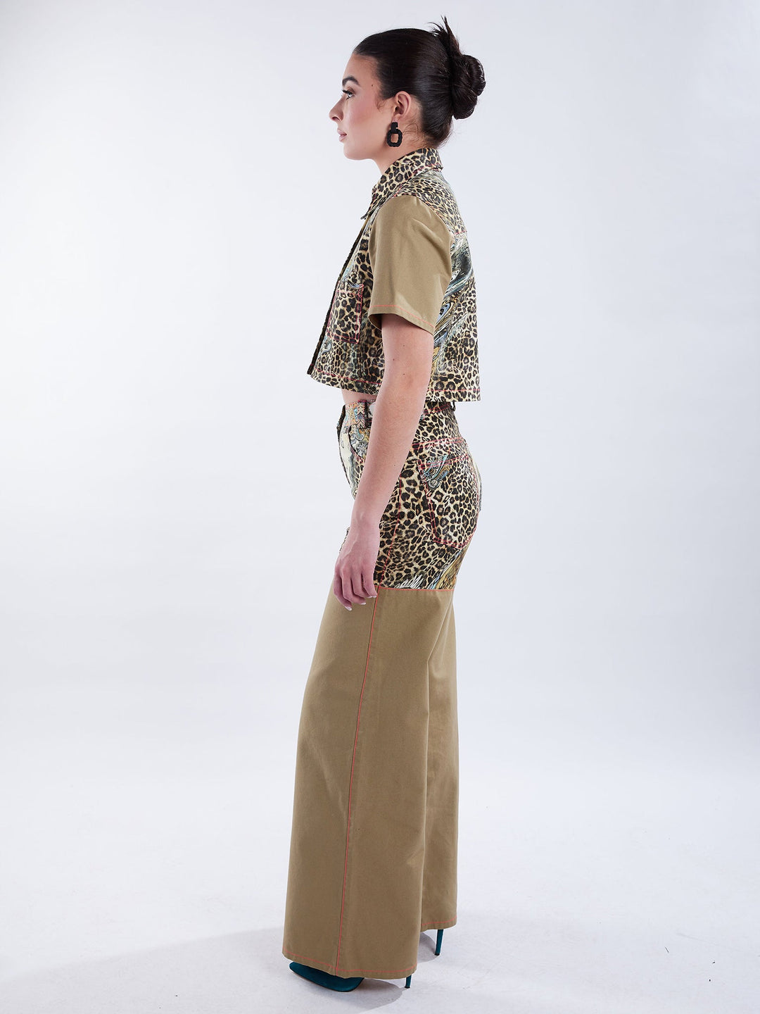 Amy Page DeBlasio Shirts & Tops Cropped Button-Down Shirt in Tan and Leopard Paisley