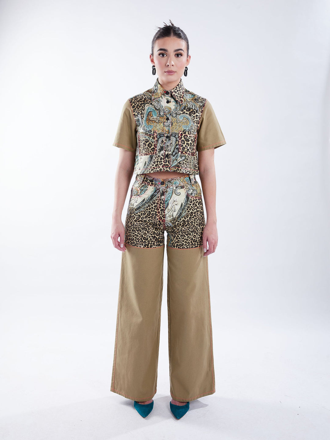 Amy Page DeBlasio Pants Wide Leg Pant in Tan and Leopard Paisley
