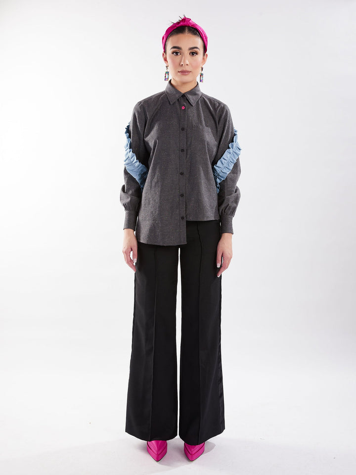Amy Page DeBlasio Pants Wide Leg Tuxedo Pants in Black