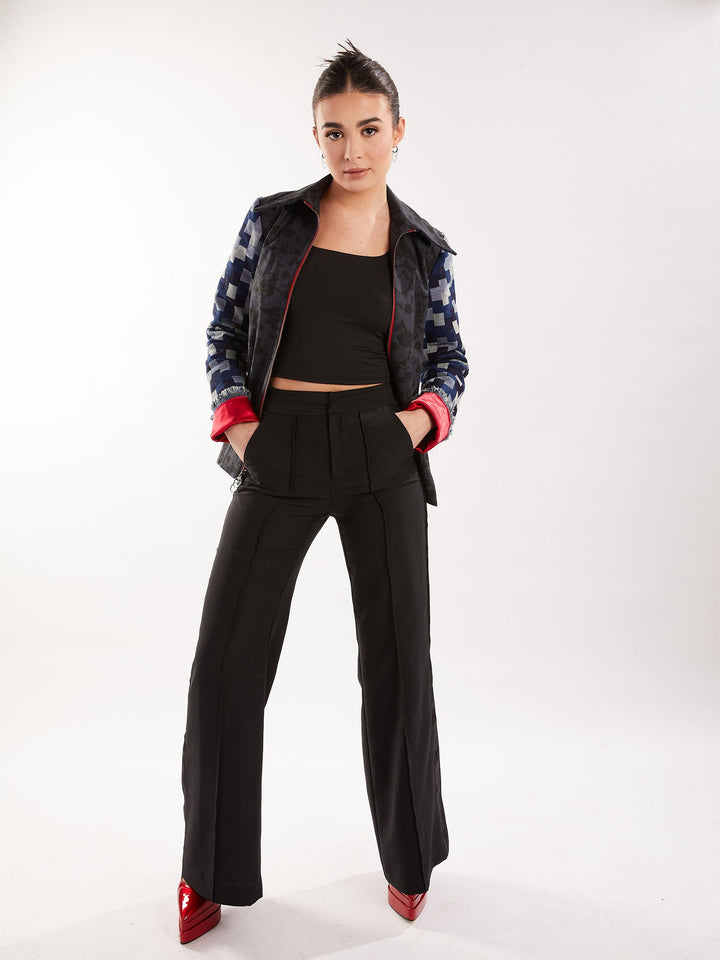 Amy Page DeBlasio Pants Wide Leg Tuxedo Pants in Black