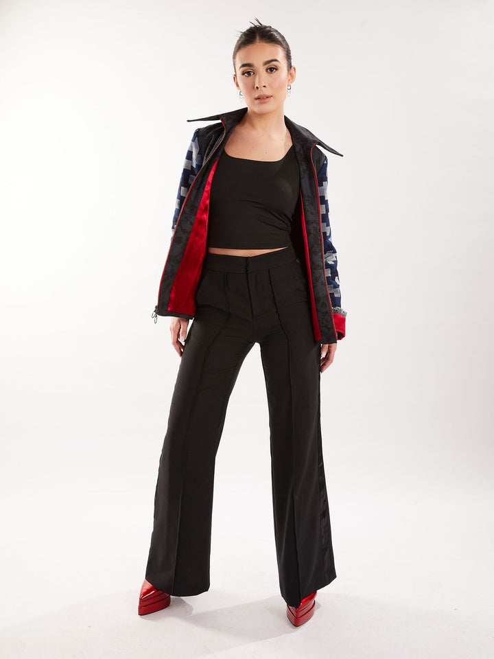 Amy Page DeBlasio Pants Wide Leg Tuxedo Pants in Black