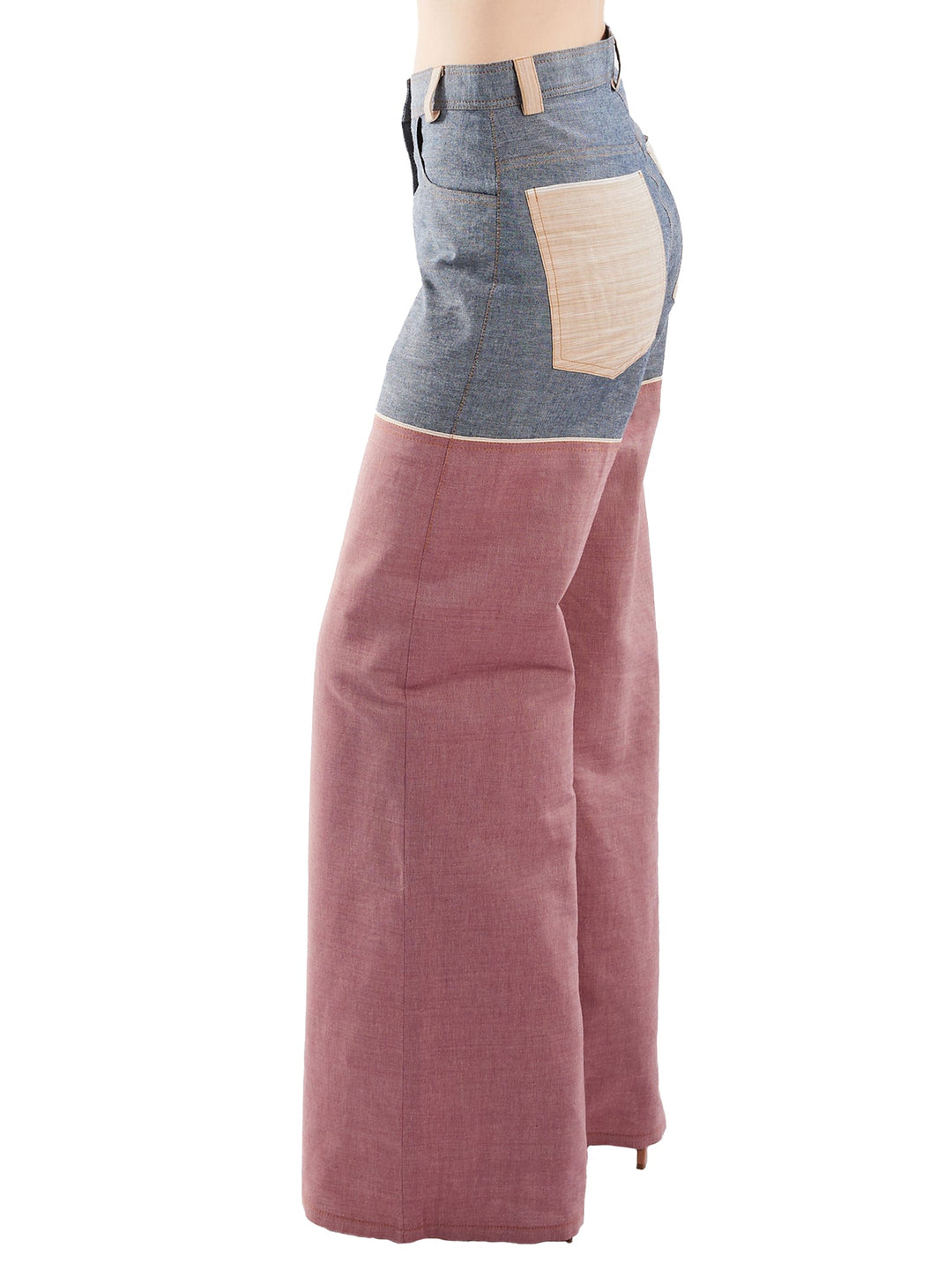 Amy Page DeBlasio Pants Wide Leg Pant in Blue and Red Chambray