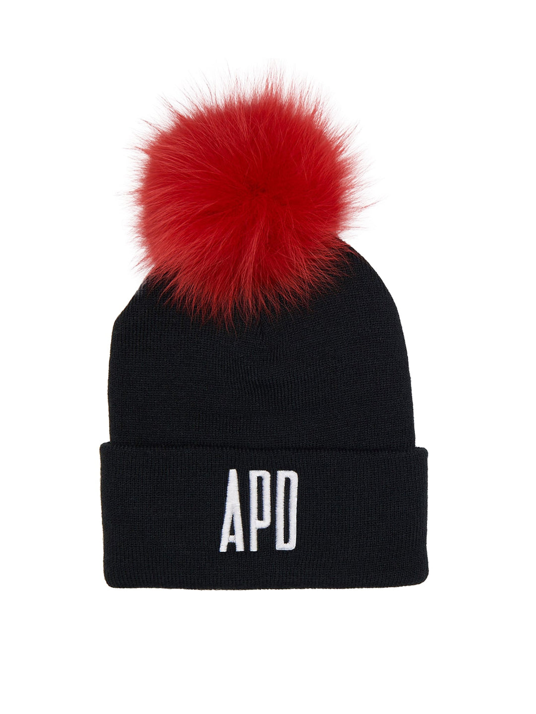 Amy Page DeBlasio Hats Black with red pom pom and logo tag Beanie with Fur Pom Pom