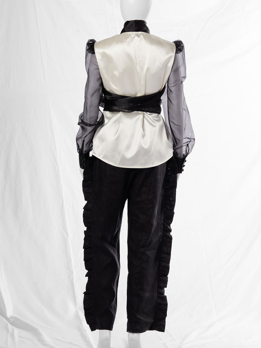 Amy Page DeBlasio Tops Bow Blouse in Ivory Satin