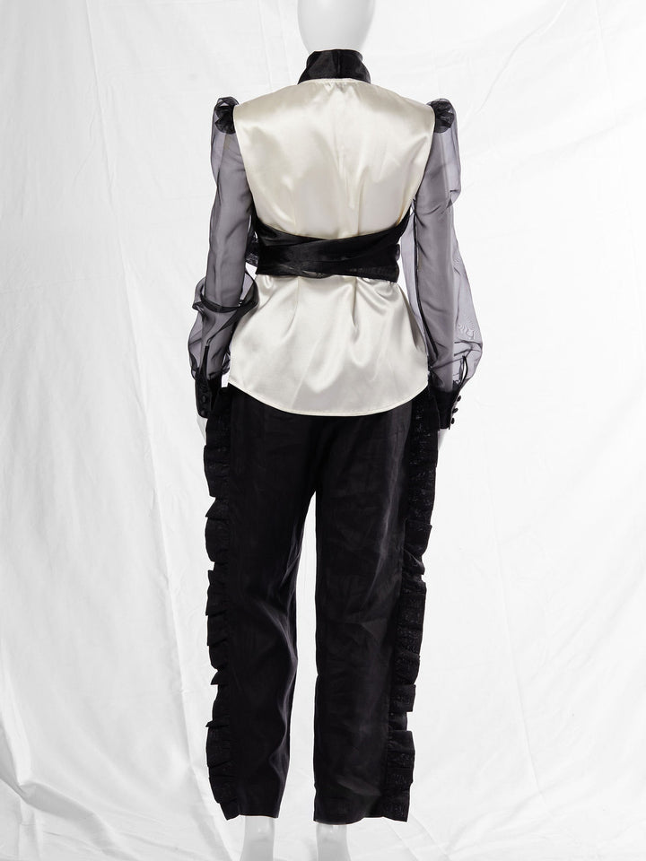 Amy Page DeBlasio Tops Bow Blouse in Ivory Satin