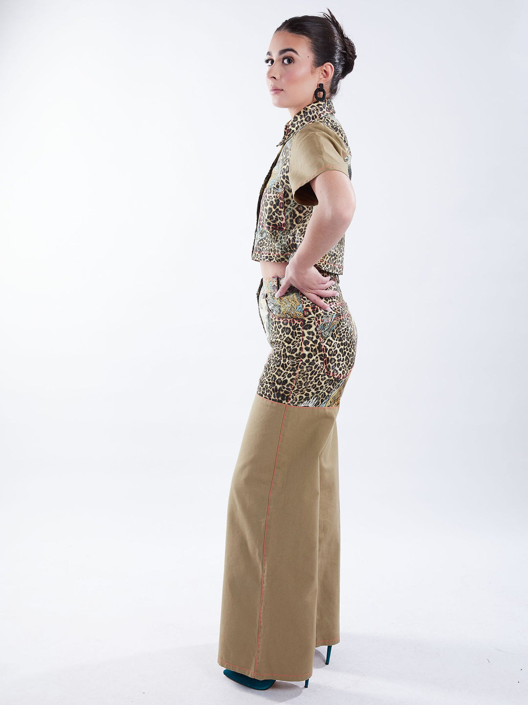 Amy Page DeBlasio Pants Wide Leg Pant in Tan and Leopard Paisley