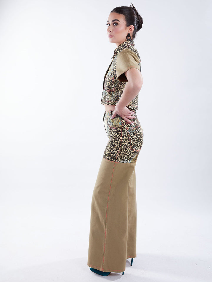 Amy Page DeBlasio Pants Wide Leg Pant in Tan and Leopard Paisley