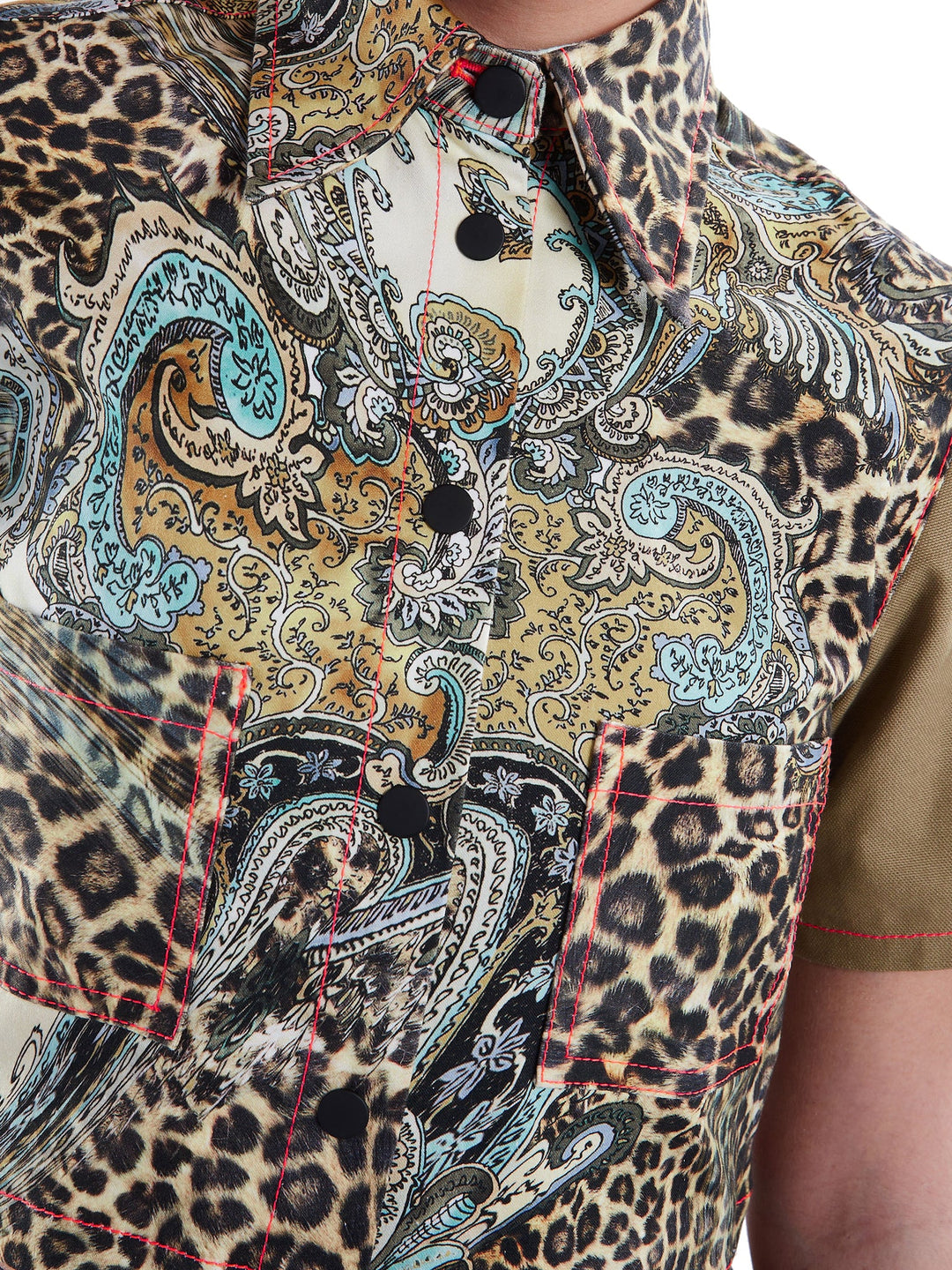 Amy Page DeBlasio Shirts & Tops Cropped Button-Down Shirt in Tan and Leopard Paisley