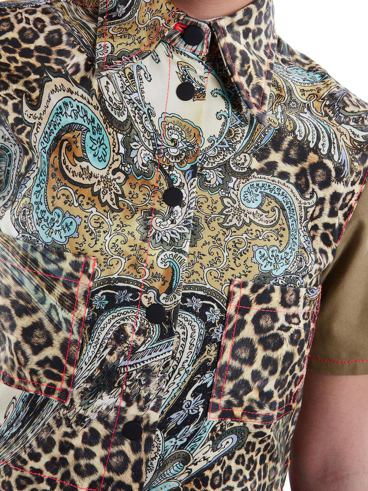 Amy Page DeBlasio Shirts & Tops Cropped Button-Down Shirt in Tan and Leopard Paisley