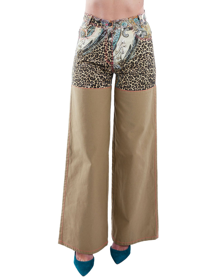 Amy Page DeBlasio Pants Wide Leg Pant in Tan and Leopard Paisley