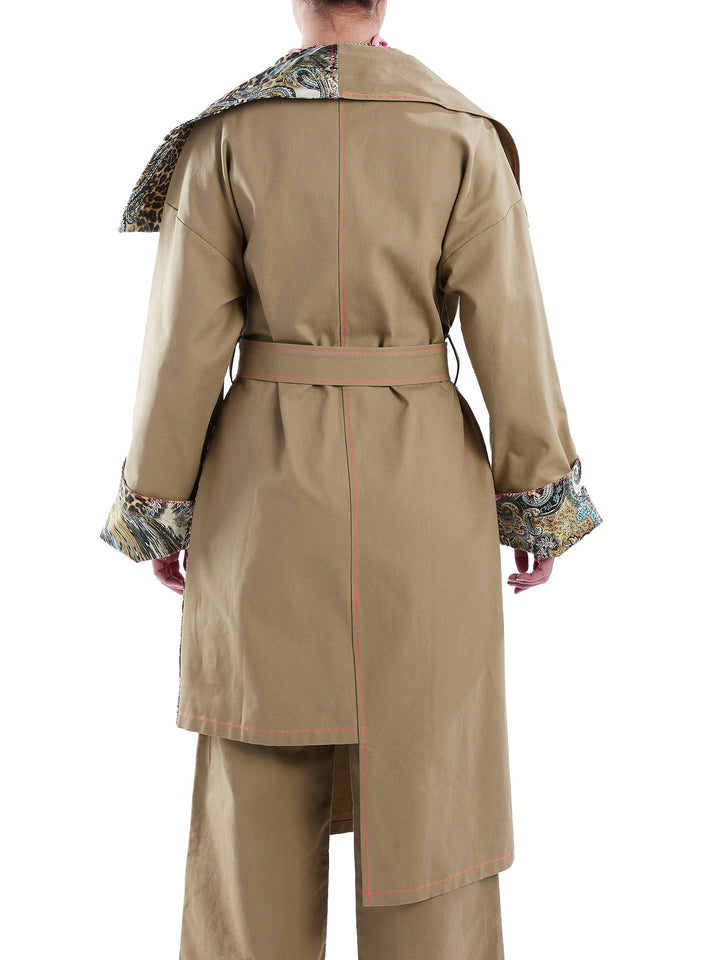 Amy Page DeBlasio Coats & Jackets Asymmetric Trench Coat in Tan Duck and Leopard Paisley Print