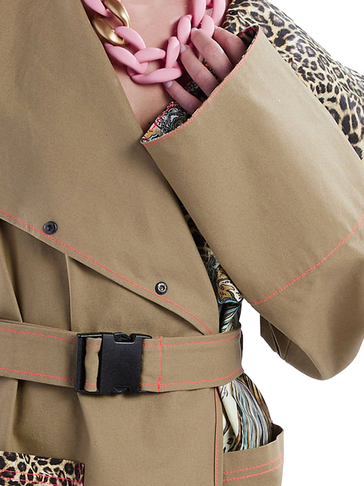 Amy Page DeBlasio Coats & Jackets Asymmetric Trench Coat in Tan Duck and Leopard Paisley Print