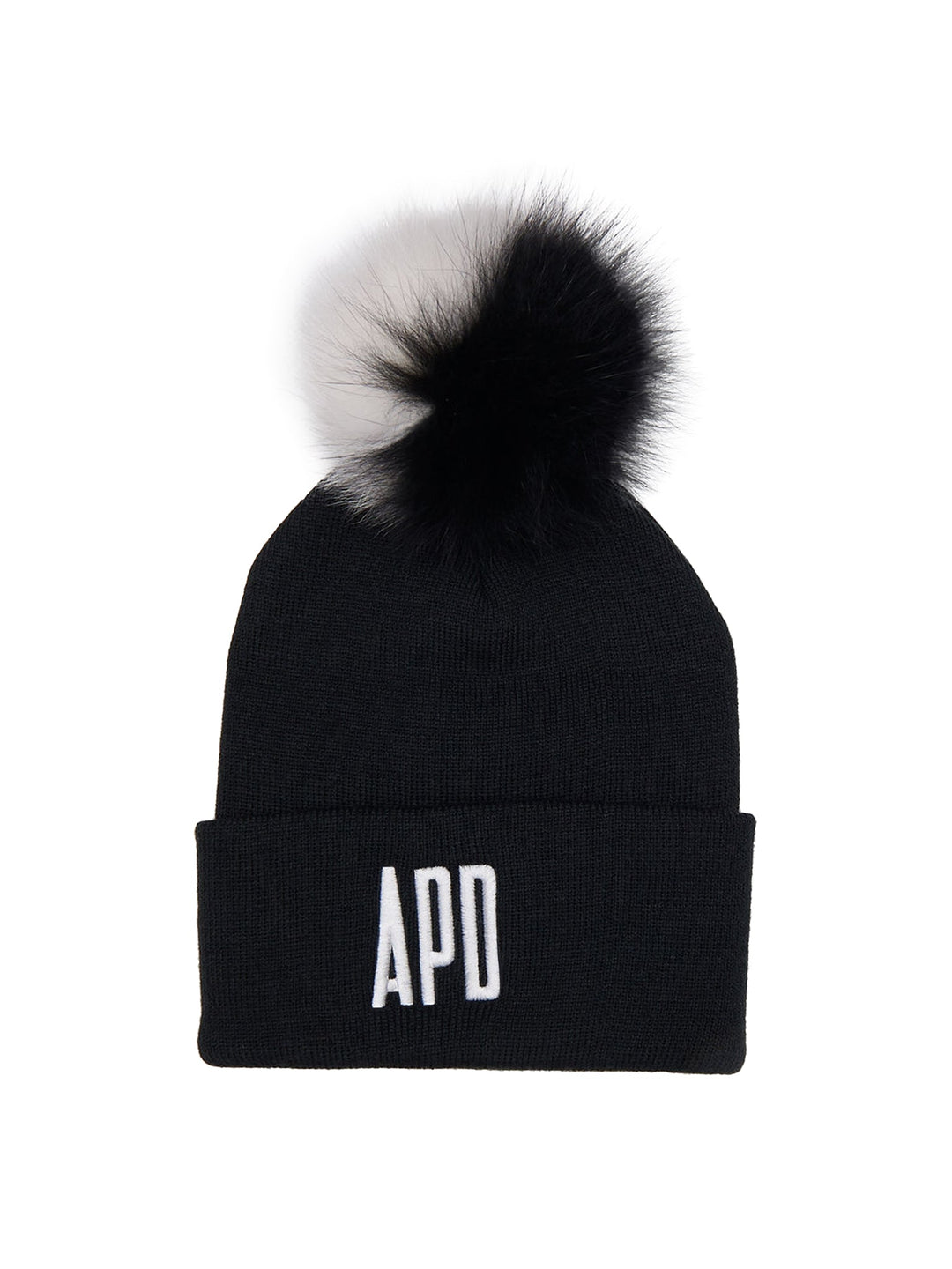 Amy Page DeBlasio Hats Black with black and white pom pom and logo embroidery Beanie with Fur Pom Pom