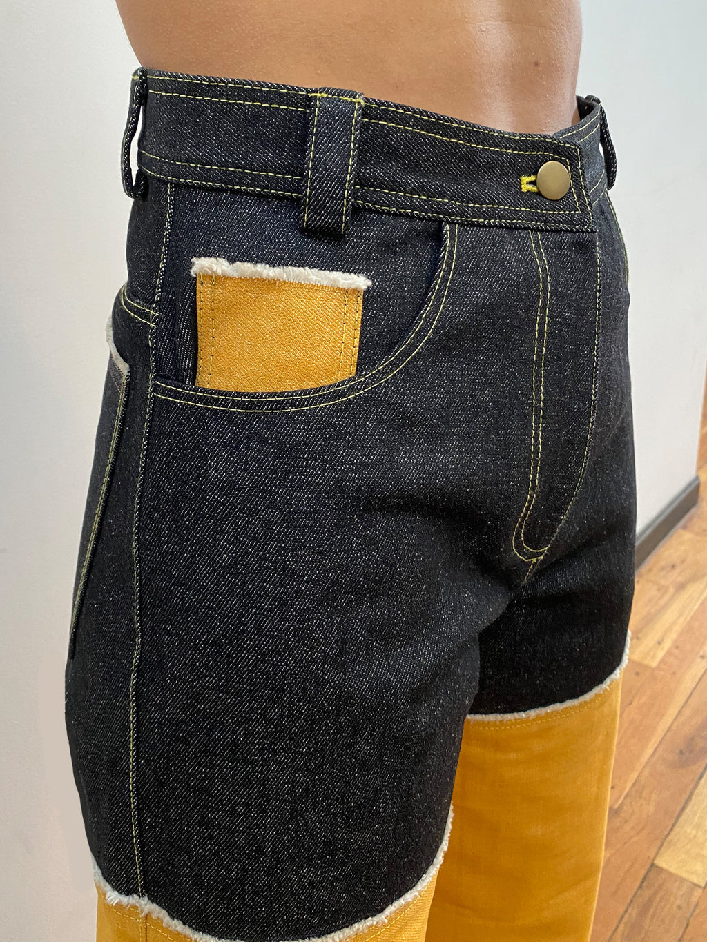 Amy Page DeBlasio Pants Wide Leg Pant in Black and Yellow Denim