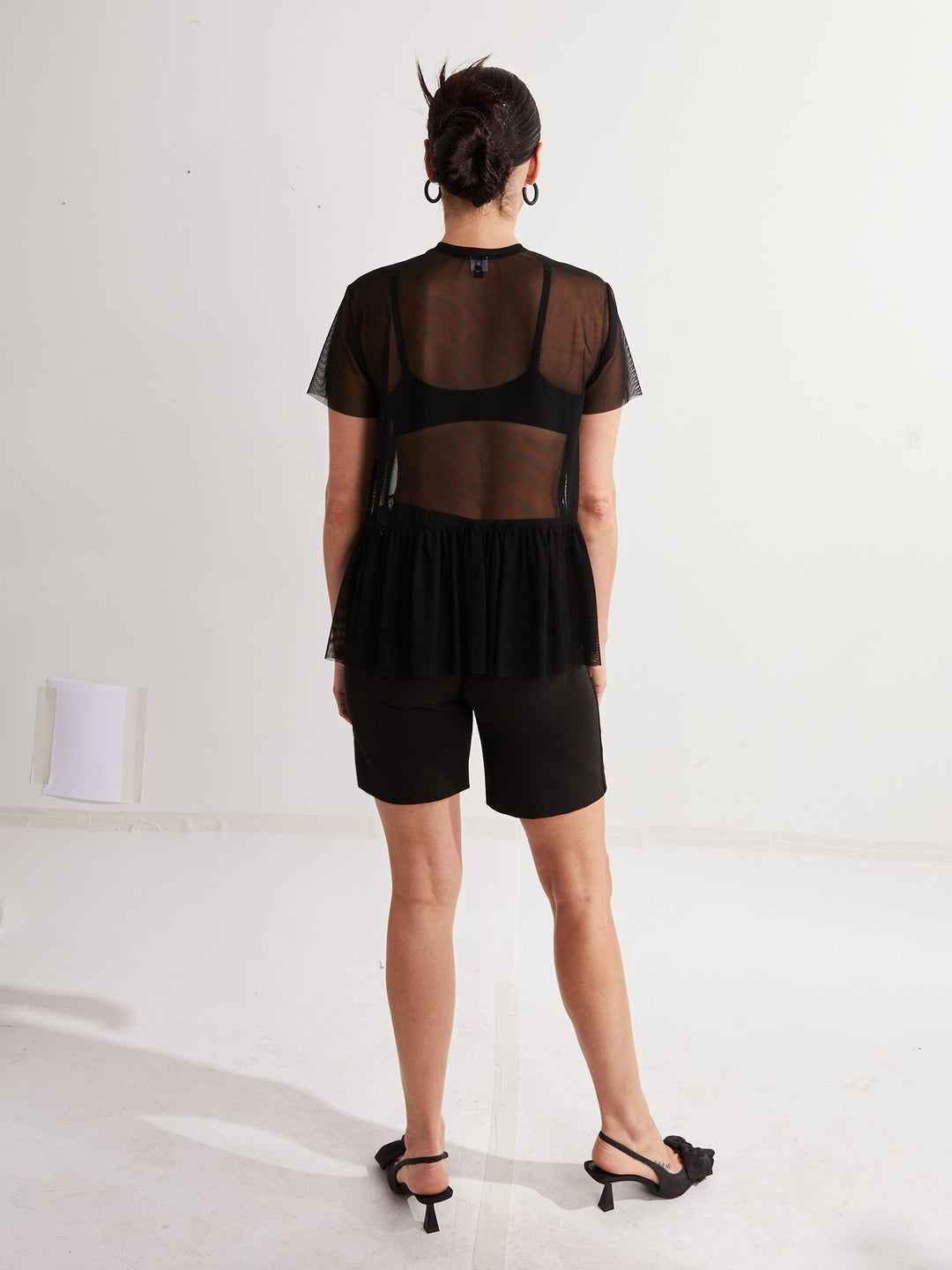 Women's Sheer Mesh Peplum Top in Black Amy Page DeBlasio Women's Sheer Mesh Peplum Top in Black Amy Page DeBlasio