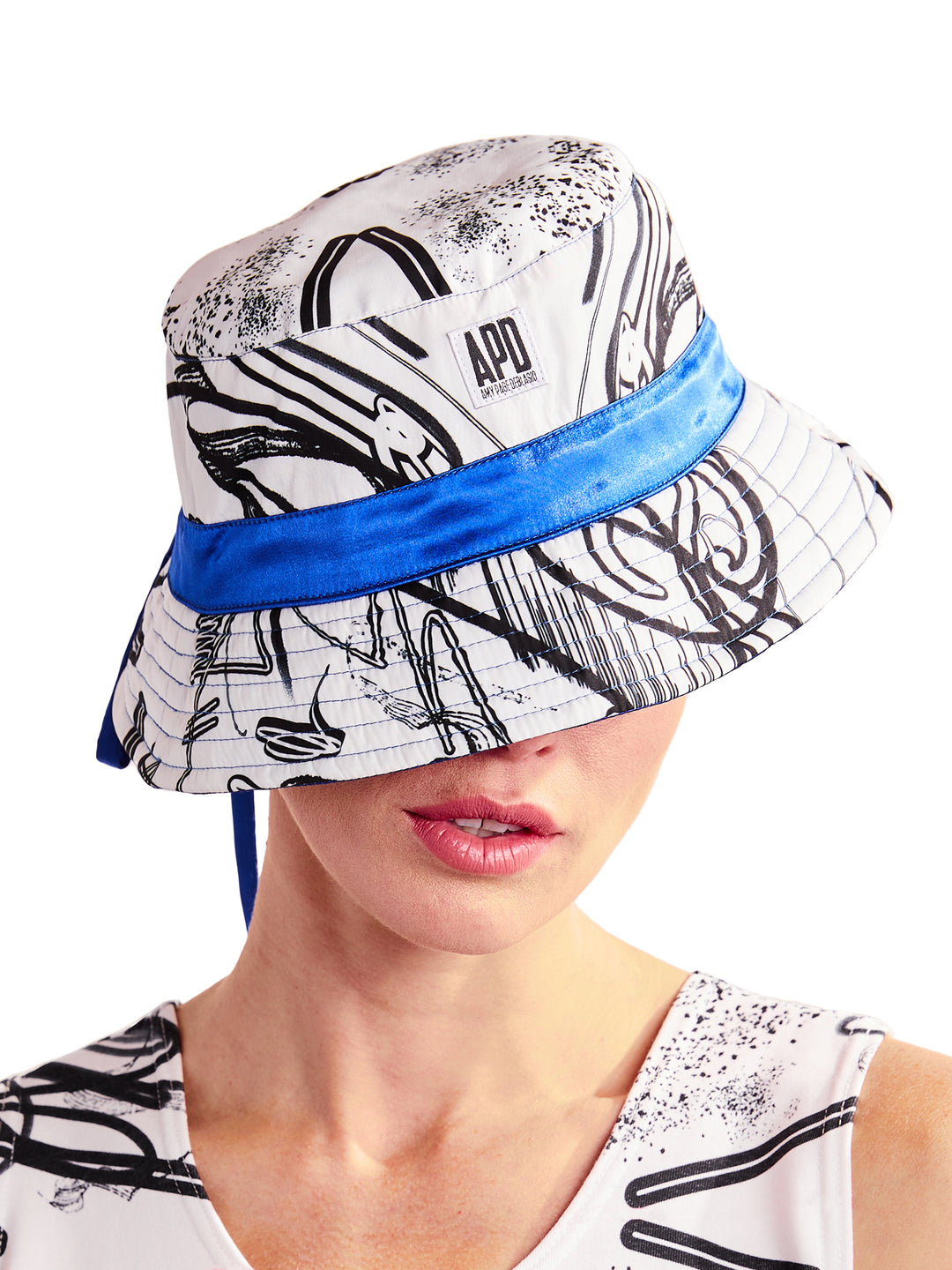 Reversible Bucket Hat in Custom Print and Cobalt Blue Satin