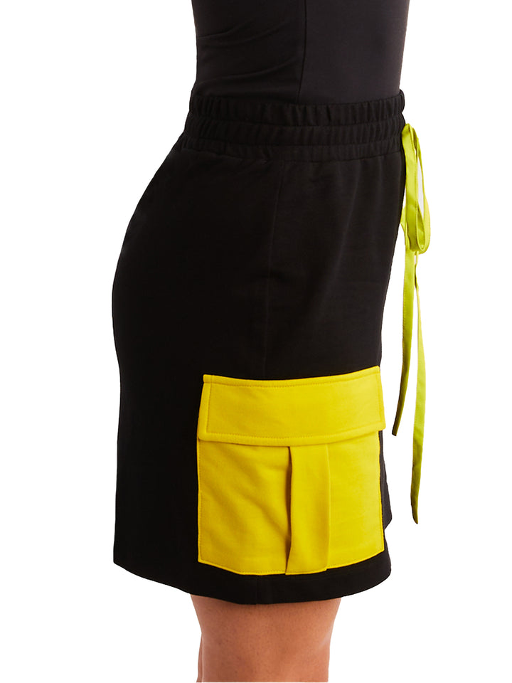 Short Cargo Skirt in Black French Terry Cotton