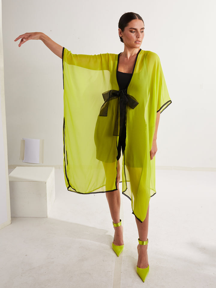 Silk Kimono Shawl in Cyber Lime