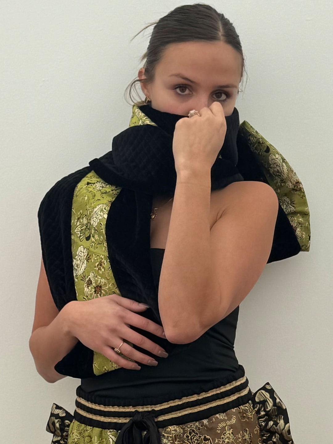 Amy Page DeBlasio Scarves Bow Scarf in Quilted Velour and Chinoiserie Print